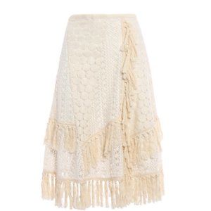 SEE BY CHLOE Boho Fringed Crochet Beige Skirt